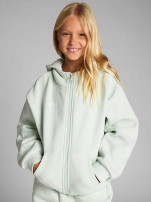 Cloud Zip Kids Hoodie: Arina is 9 wearing a size S