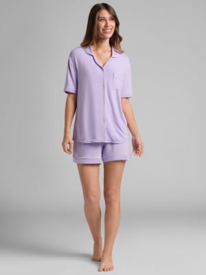 Luna Lounge Short Sleeve Short PJ Set: Lavender