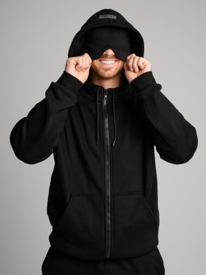 Airplane Mode Travel Zip Hoodie: Virginio is 6'2" and wears a size L