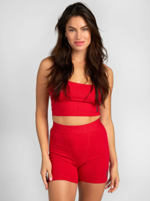 Rib Contour Crop Tank: Lauren is 5′8″ wearing a size XS